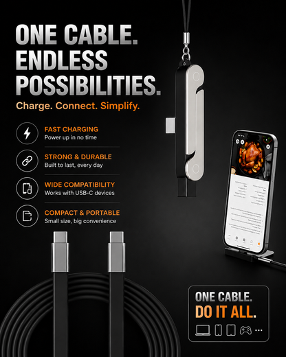 MFI Certified 240W USB-C to C Cable with Built-in Phone Stand | Fast Charging Cable for iPhone & iPad