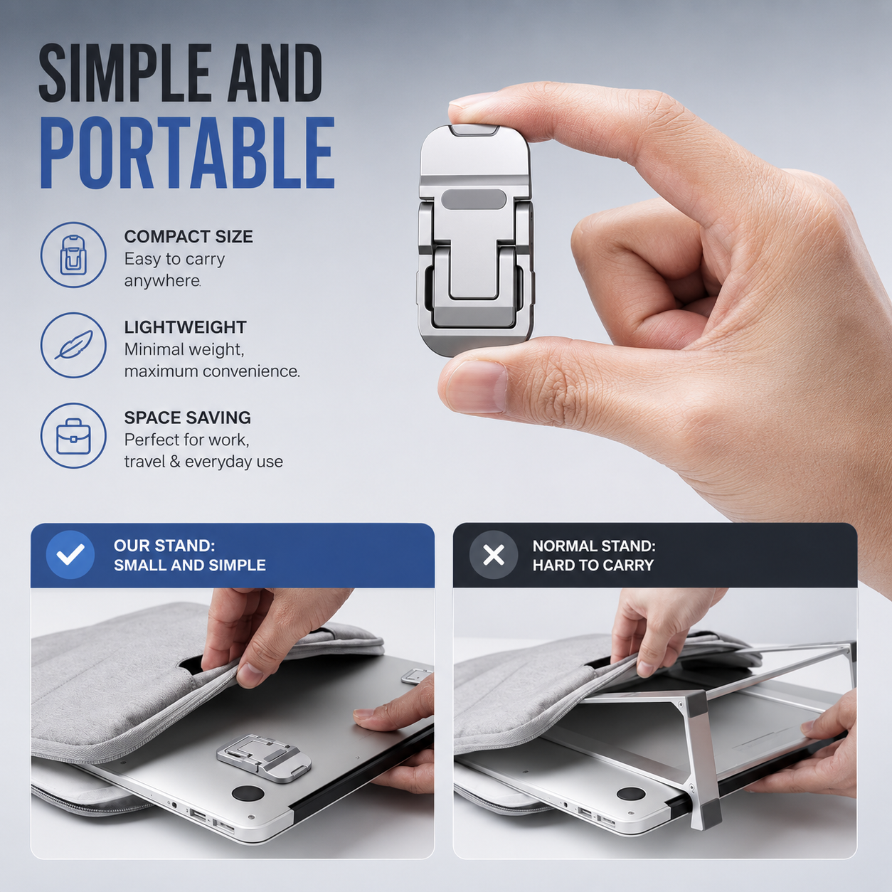 Adjustable Laptop Stand – Portable Invisible Aluminum Laptop Riser, Ergonomic Height Adjustable Cooling Stand for MacBook Pro, MacBook Air, Laptops & Tablets