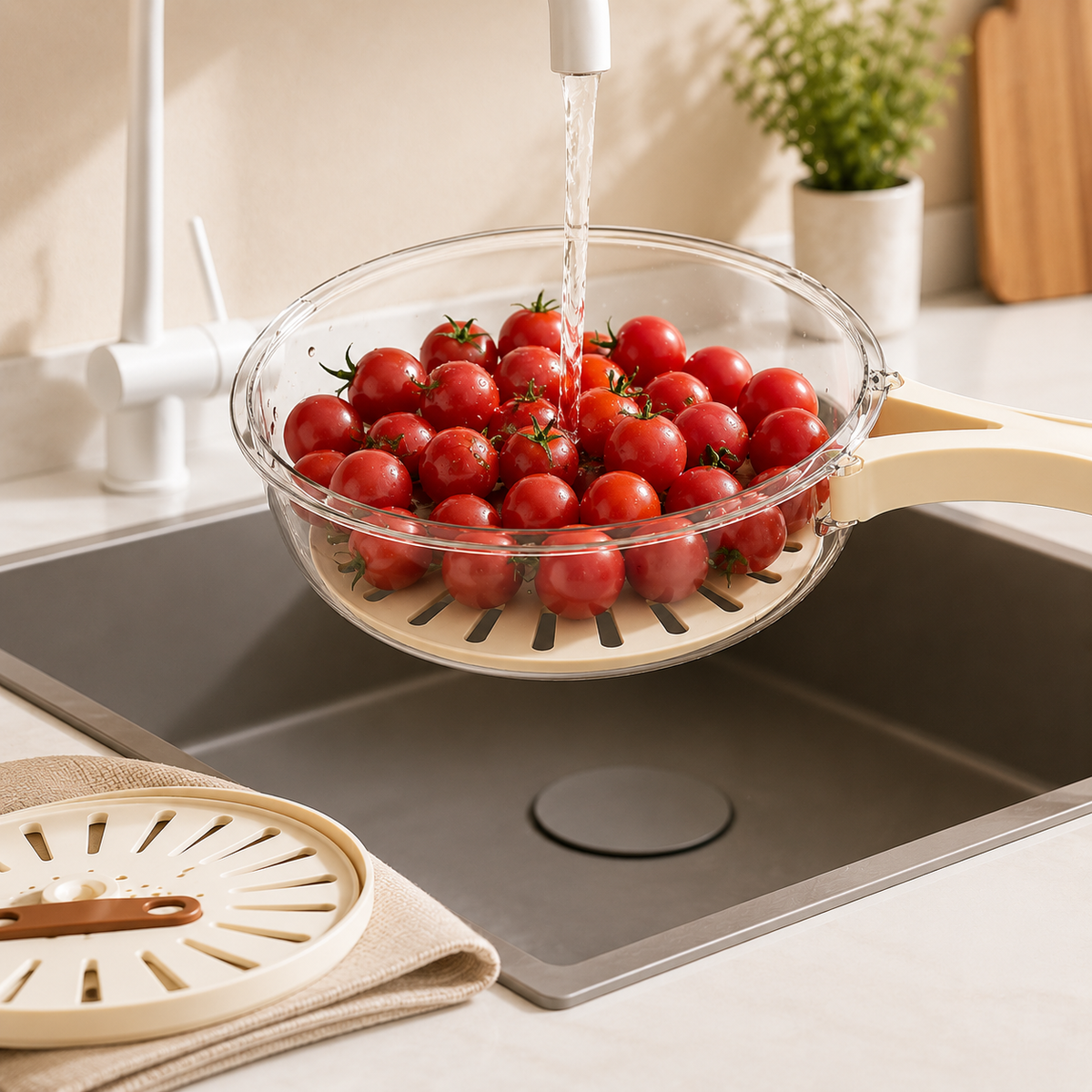 2 Pack Multifunctional Fruit Washing Bowl with Strainer & Lid – 2-in-1 Drain Basket, Vegetable & Fruit Washer Container for Kitchen, Fridge, Picnic & Camping
