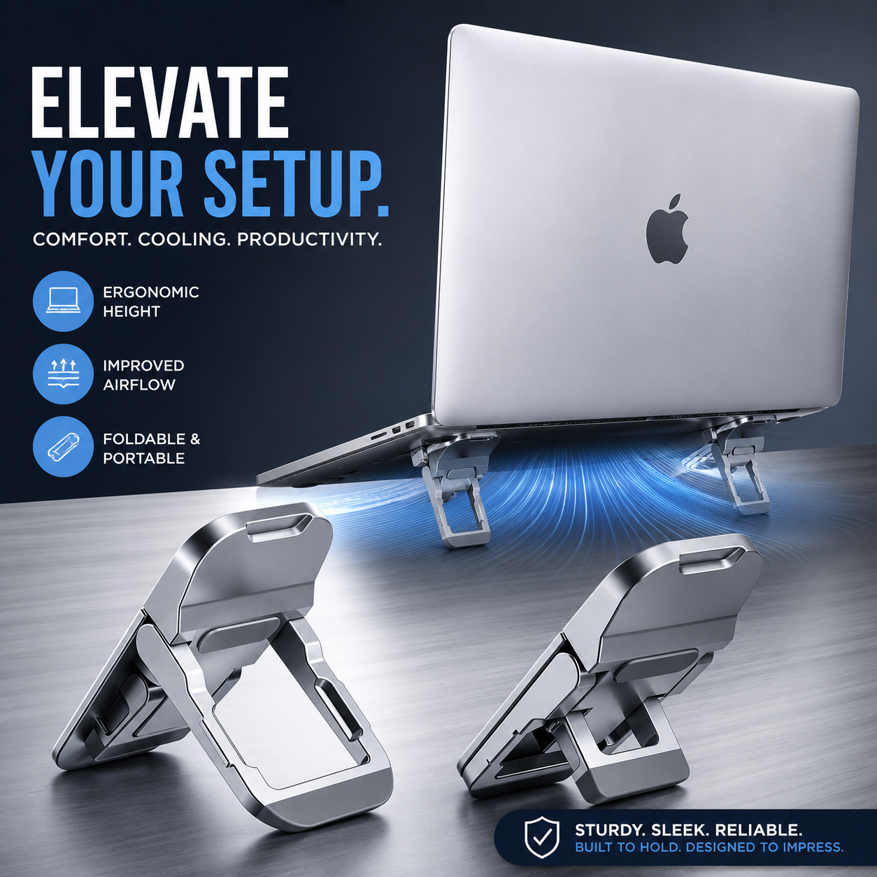 Adjustable Laptop Stand – Portable Invisible Aluminum Laptop Riser, Ergonomic Height Adjustable Cooling Stand for MacBook Pro, MacBook Air, Laptops & Tablets