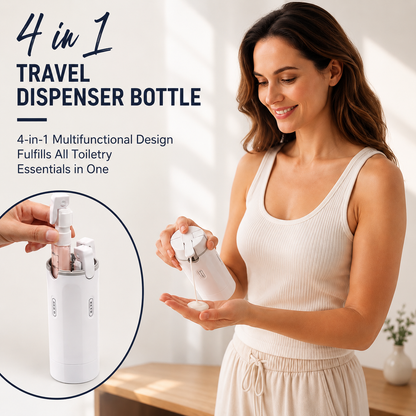 4-in-1 Travel Dispenser Bottle | 30ml Leak-Proof Refillable Travel Toiletry Container for Shampoo, Conditioner, Lotion & Cream