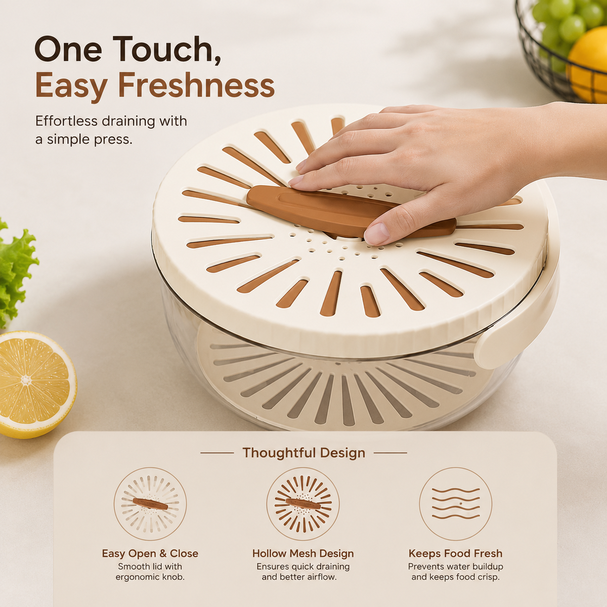 2 Pack Multifunctional Fruit Washing Bowl with Strainer & Lid – 2-in-1 Drain Basket, Vegetable & Fruit Washer Container for Kitchen, Fridge, Picnic & Camping