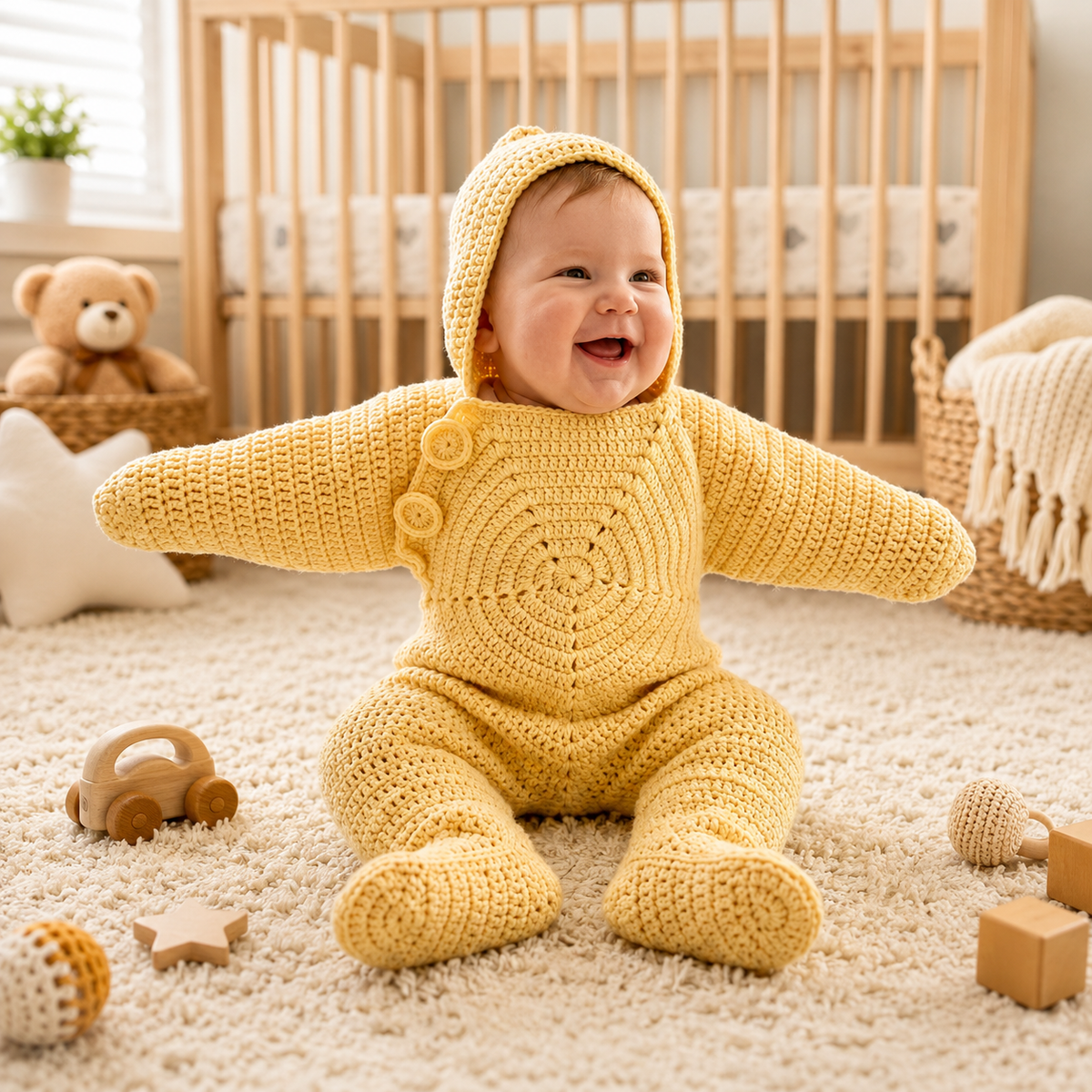 Baby Crochet Jumpsuit | Soft Hooded Suit