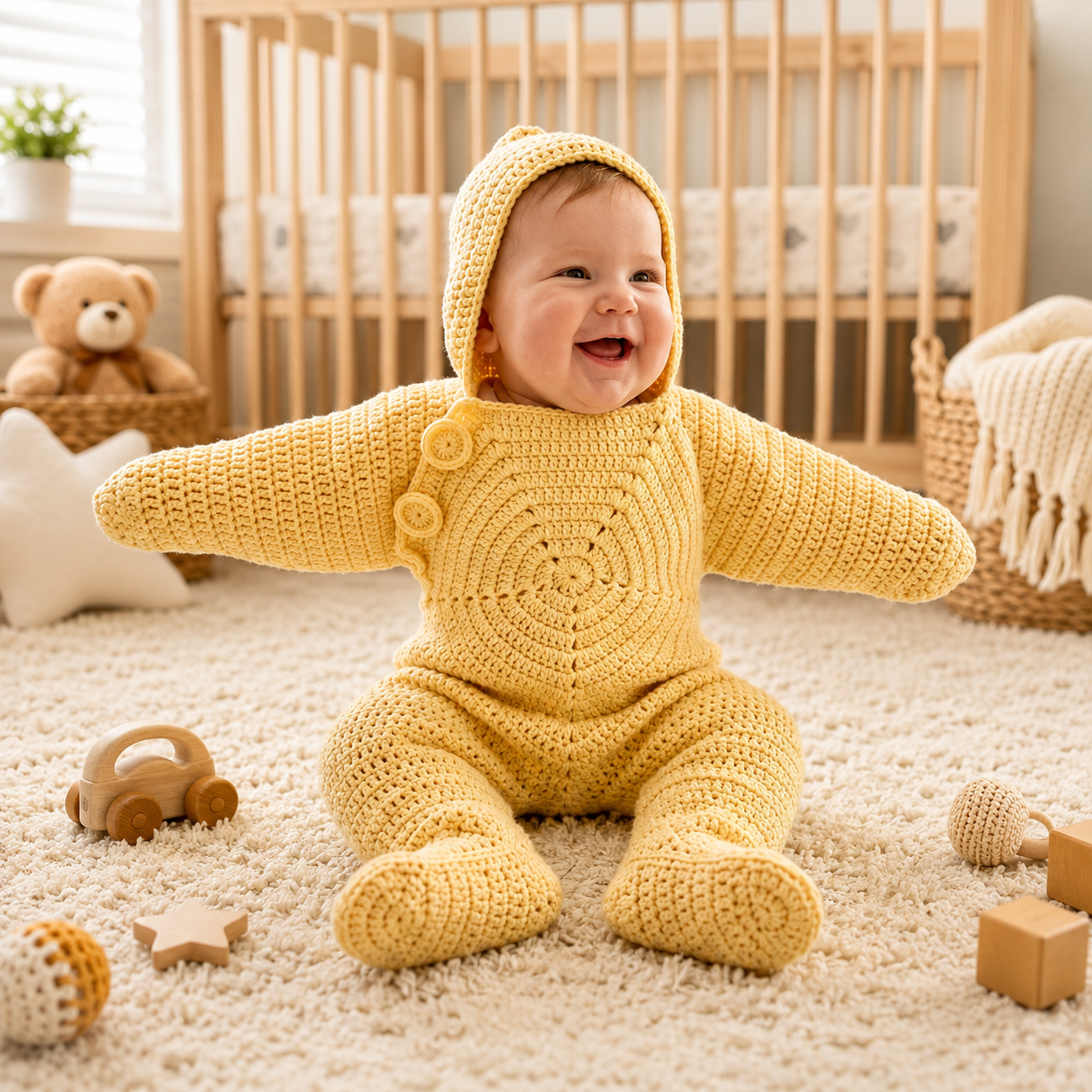 Baby Crochet Jumpsuit | Soft Hooded Suit