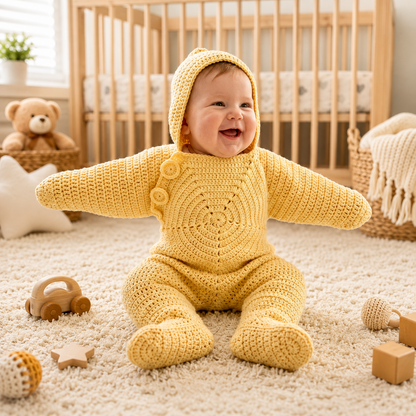 Baby Crochet Jumpsuit | Soft Hooded Suit