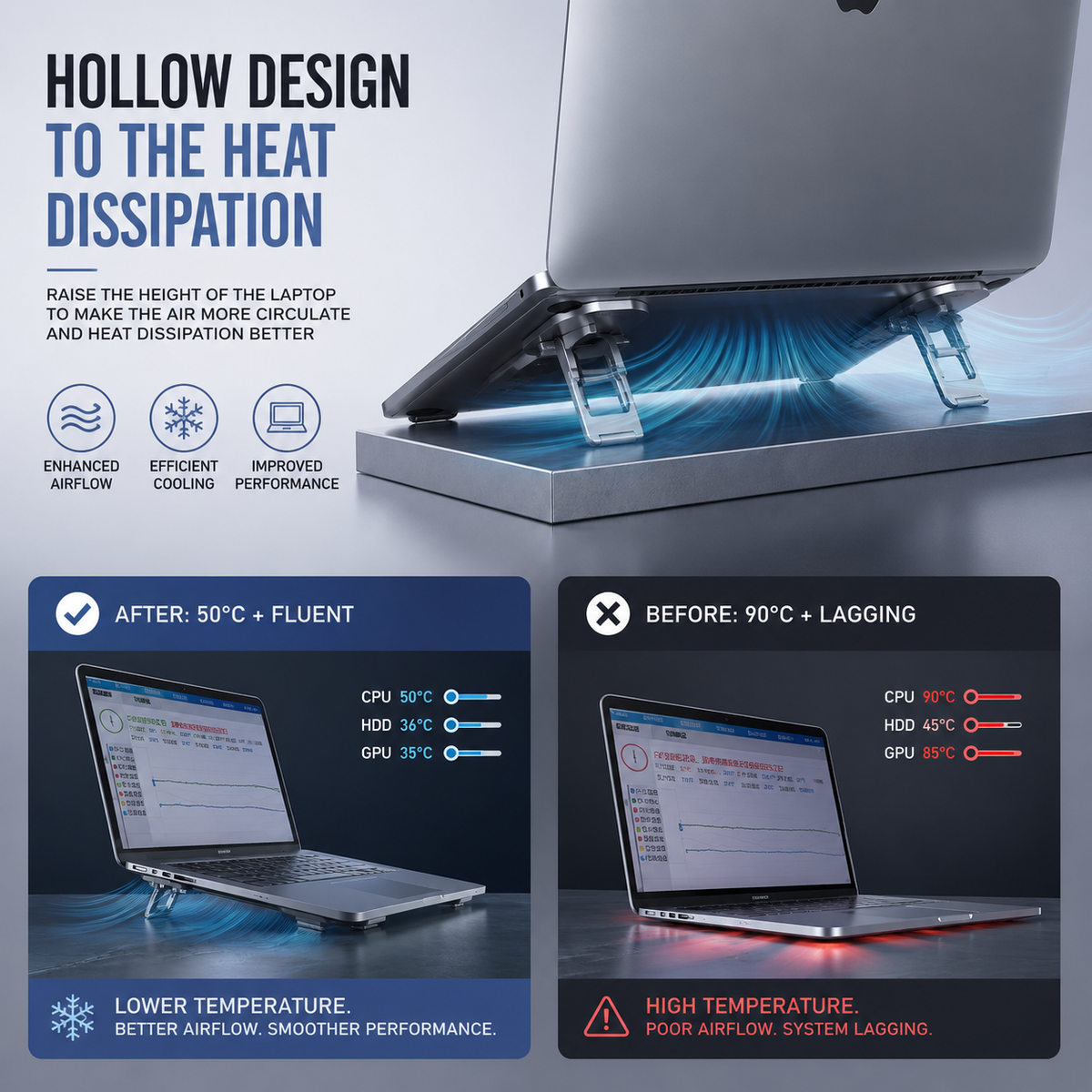 Adjustable Laptop Stand – Portable Invisible Aluminum Laptop Riser, Ergonomic Height Adjustable Cooling Stand for MacBook Pro, MacBook Air, Laptops & Tablets